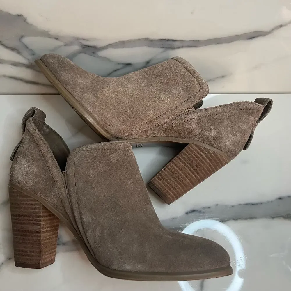 Vince Camuto Brown Leather Block Heel Francia Boots Sz 8.5 Western Boho Festival